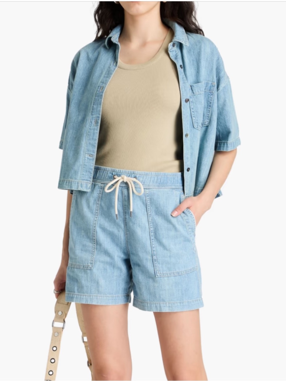 James Perse Light Wash Denim Drawstring Shorts - Blue Size 1